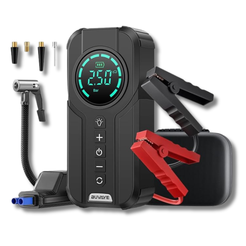 Portable Battery Jump Starter and Tire Inflator 4 in 1 for Car, Bike, Motorcycle Emergency